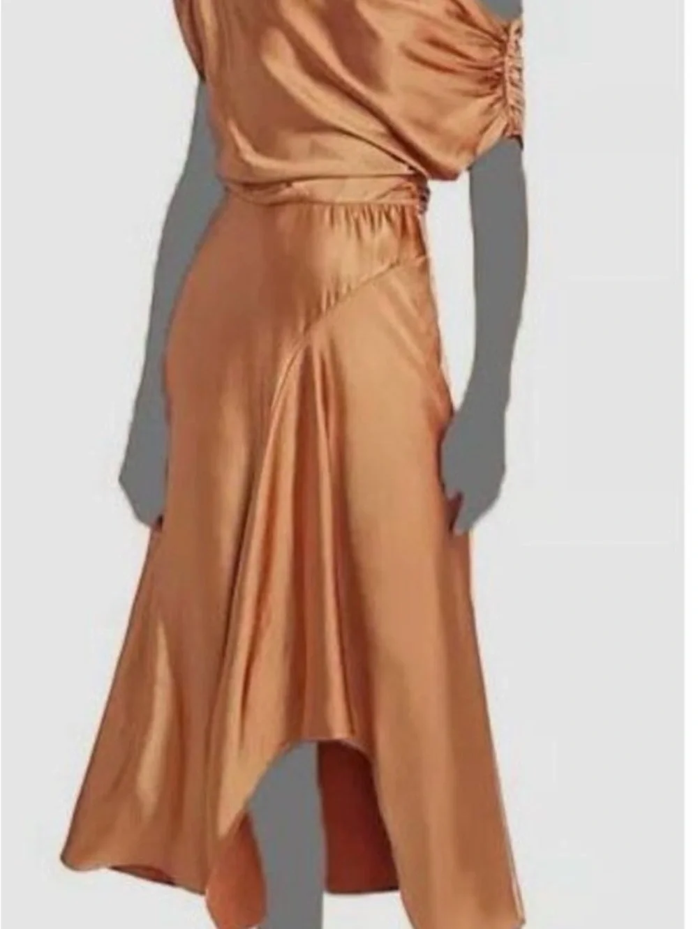 A.L.C. One-Shoulder Satin Dress in Copper - Picture 3 of 10